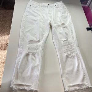 KanCan White Distressed High Rise Straight Leg Jeans Size 11/29 KC7350WT Raw Hem